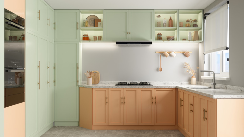 pastel green and wood kitchen