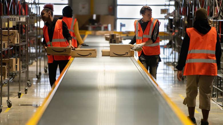 Amazon warehouse with employees