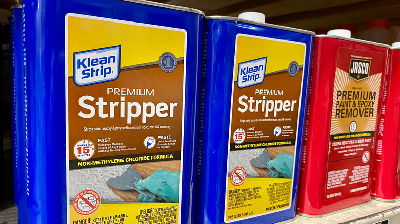 A shelf of paint strippers