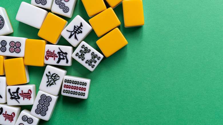 Closeup of mahjong tiles