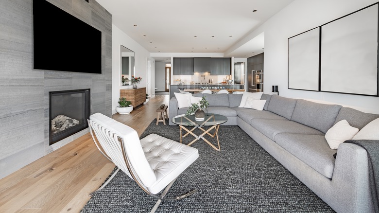 modern condo with gray rug