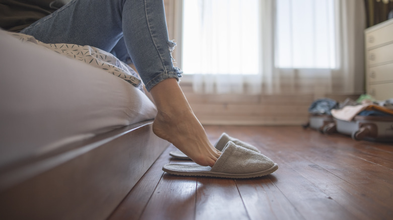 Person wearing house slippers