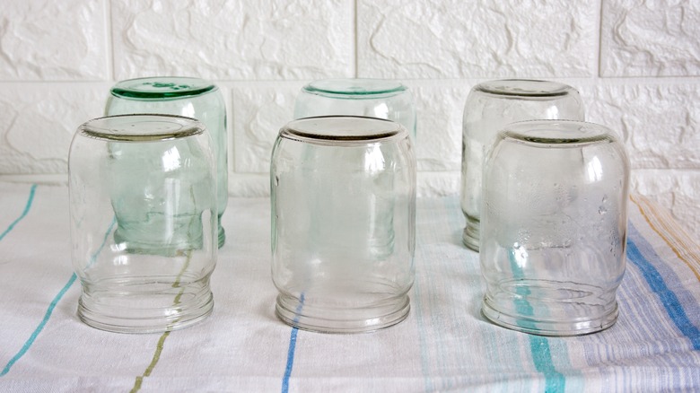 Glass jars upside down