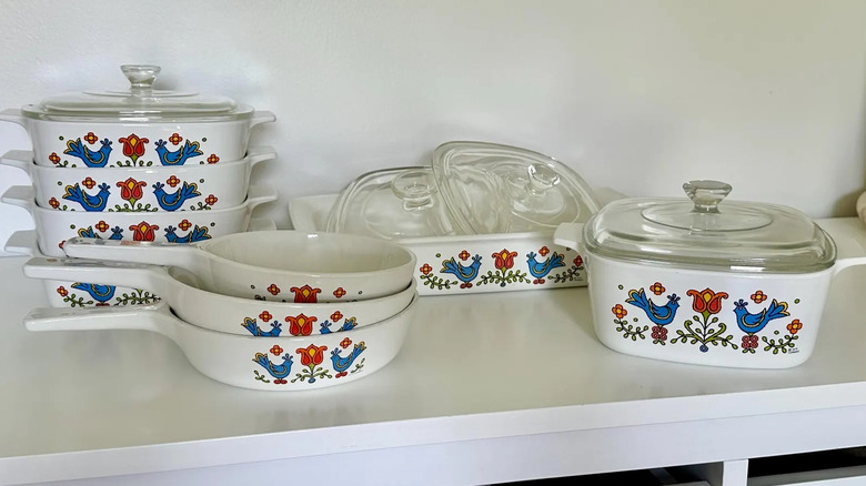 set of vintage Corning Ware dishes