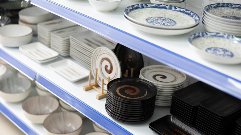 Dishware on shelf in store