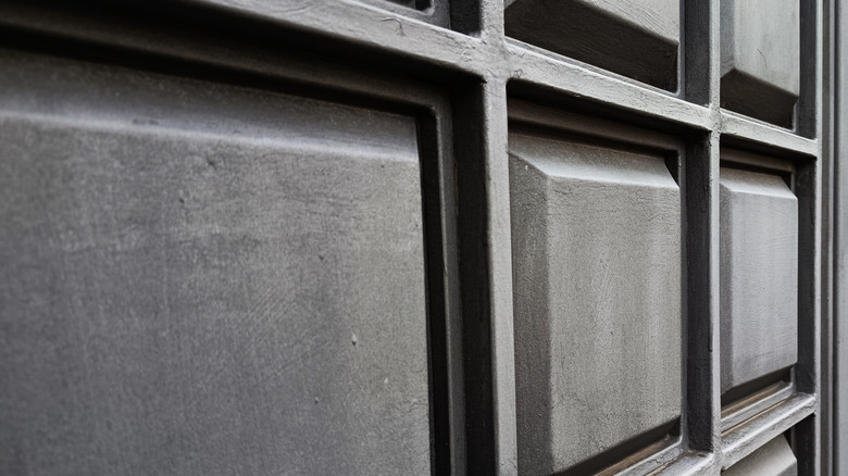 Detail of a raised panel garage door