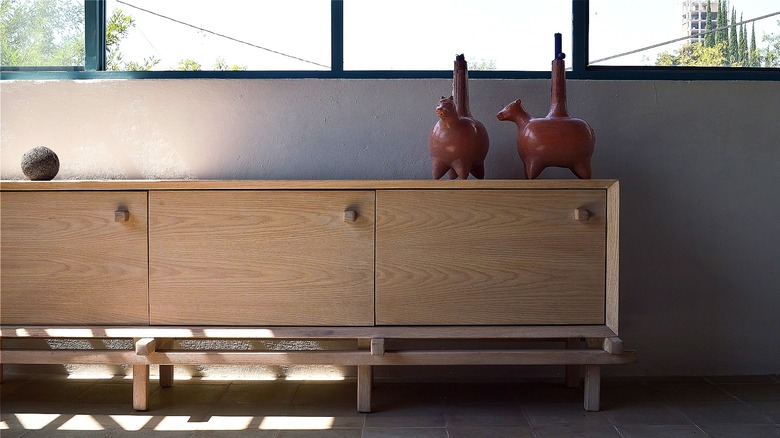 Windows above long credenza
