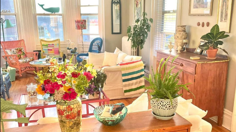 Room styled with heirloom pieces integrated with Ikea items