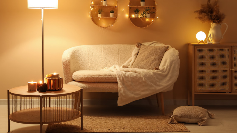 Cozy living room with ambient lighting