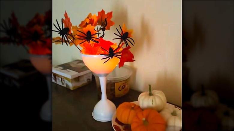 A Halloween decoration made using Dollar Tree funnels