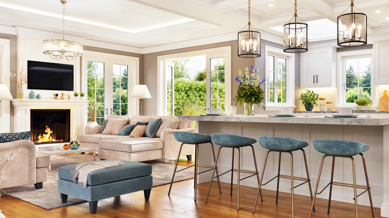 luxurious open floor plan living room and kitchen