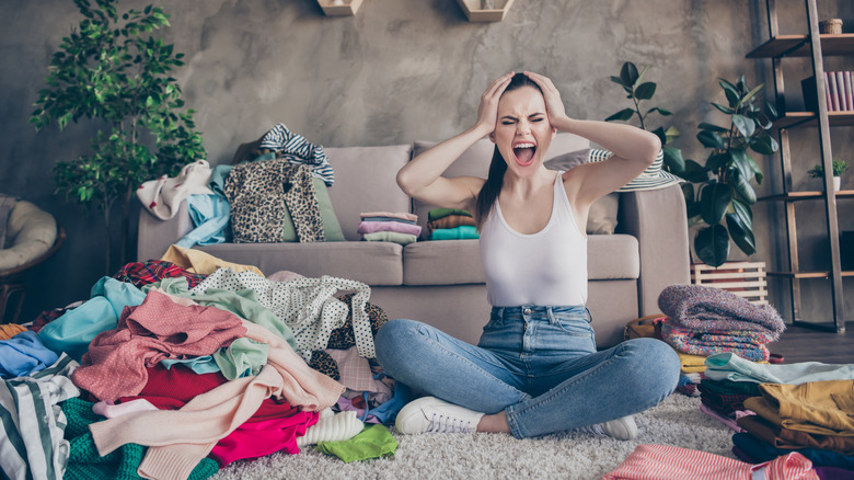 Girl screaming with clothes