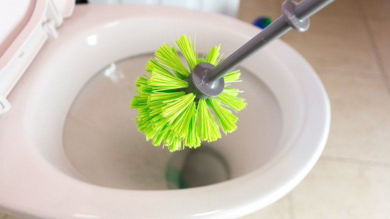 Green bristled toilet brush