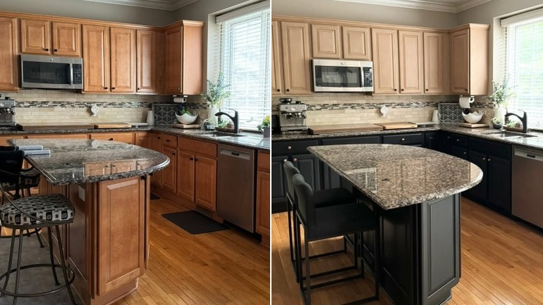 Kitchen cabinets before and after liquid wood.