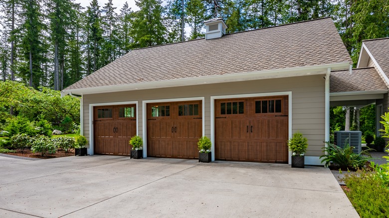 metal garage door in home