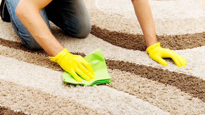 Cleaning carpet with microfiber cloth