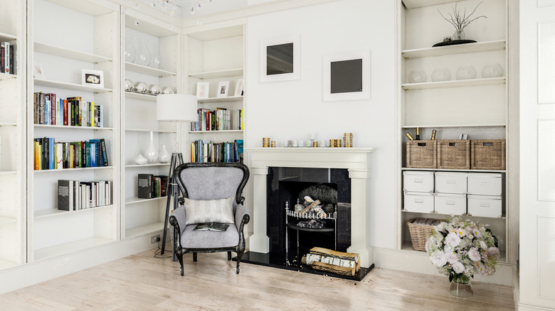 Attractive white bookcases at home