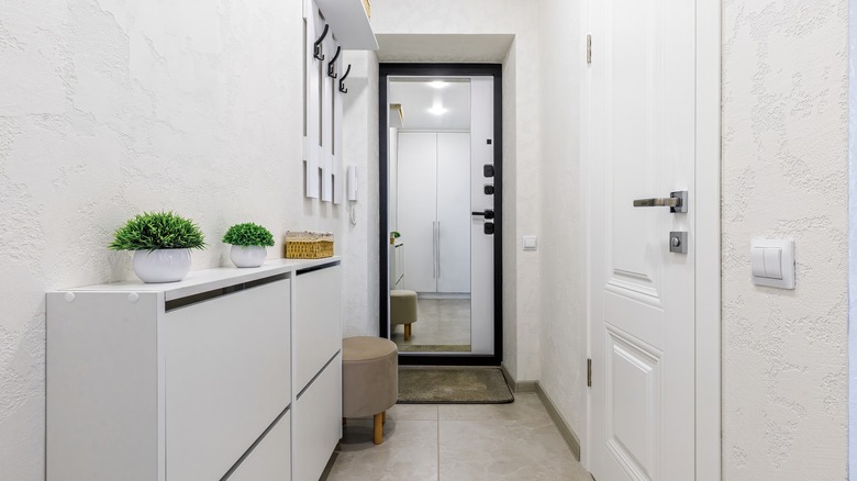A small organized entryway in a minimalist style
