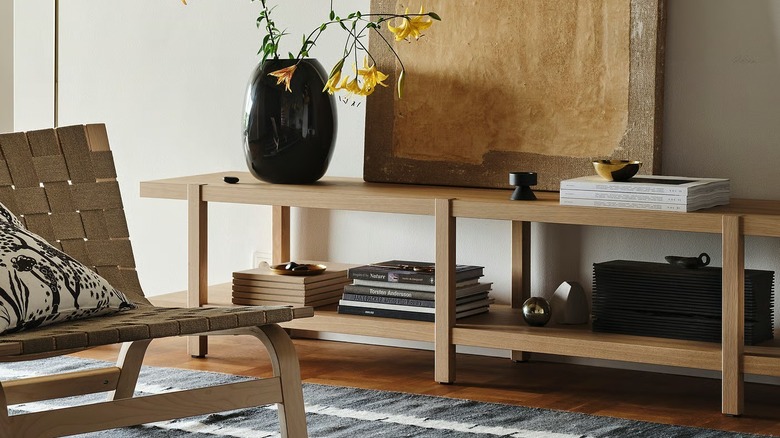 IKEA STOCKHOLM bench with décor placed on it