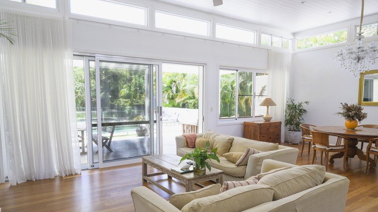 View of sliding doors with single curtain