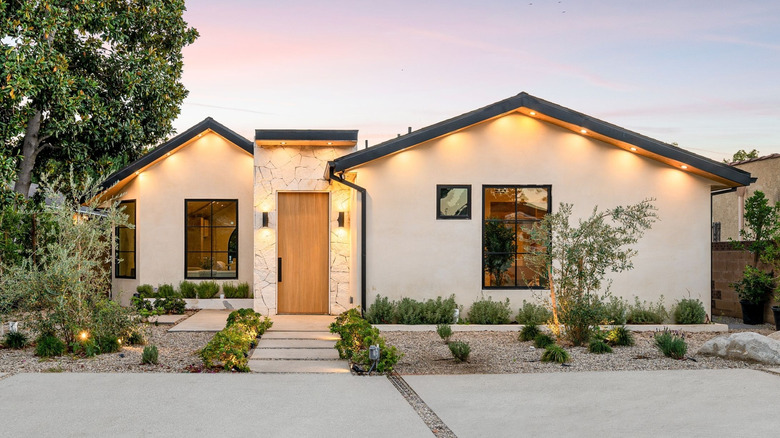 A house with installed eaves lights