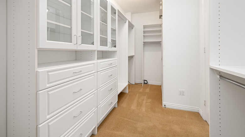 Built-in cabinets in a walk in closet