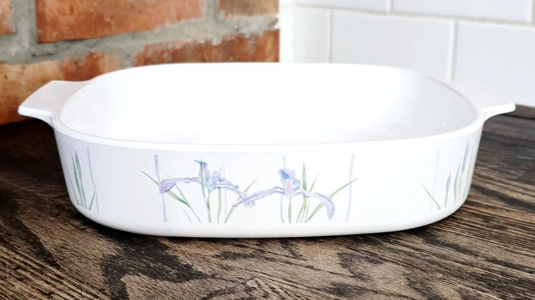 A vintage CorningWare roaster pan in the Shadow Iris pattern