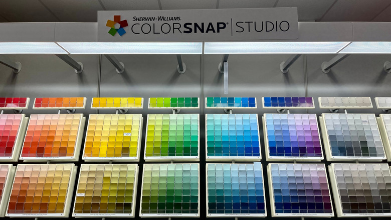 Wall of Sherwin-Williams paint swatches