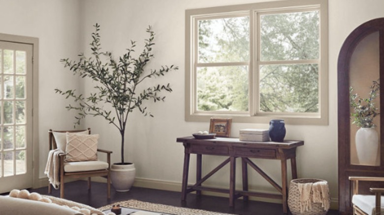 A living room painted Shoji White