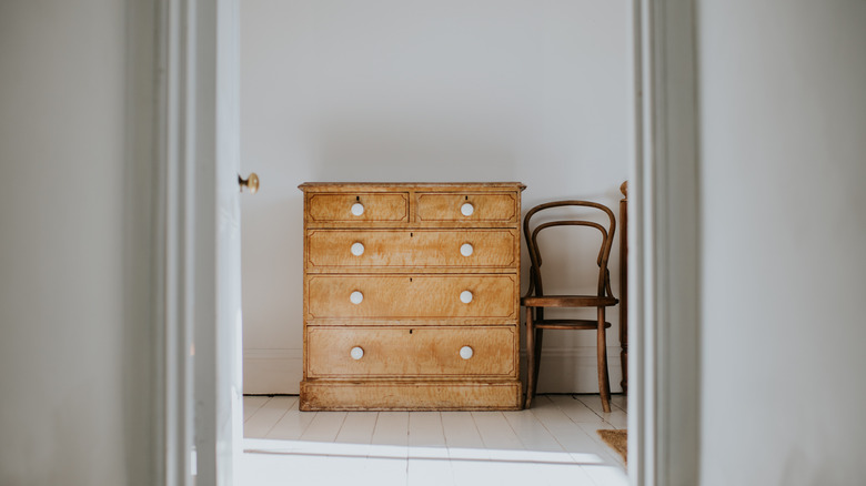 Vintage wood chest and chair