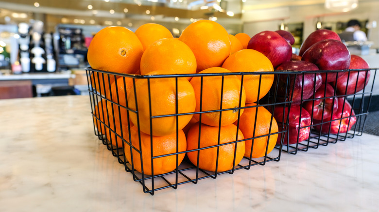 Fruit stored in wire baskets