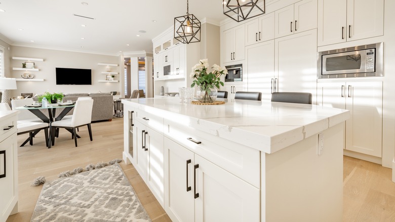 white marble countertop on island
