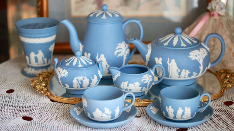 Wedgewood Jasperware pieces in pale blue