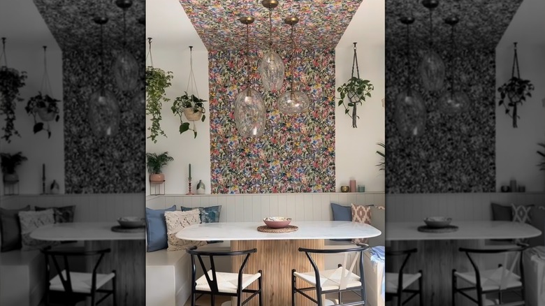 Floral wallpaper canopy in dining nook