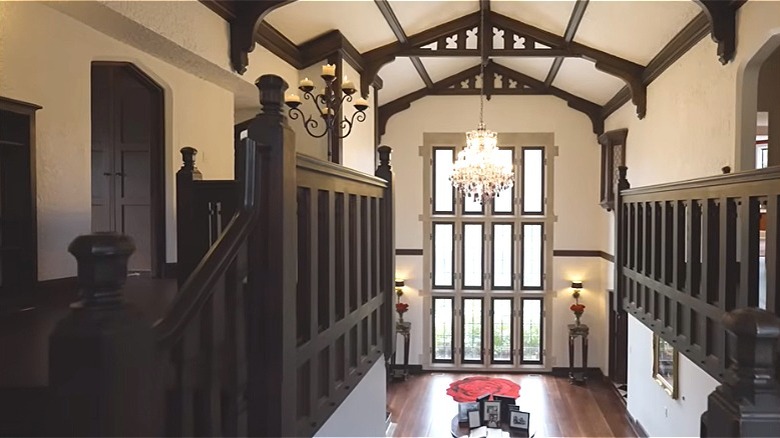 Grand entry view of the Rose Estate, a historic Tudor-style home.