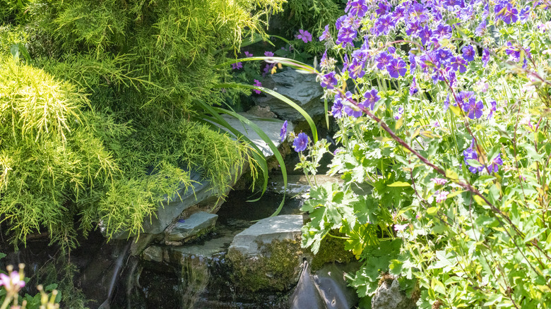 garden waterfall made from flagstones