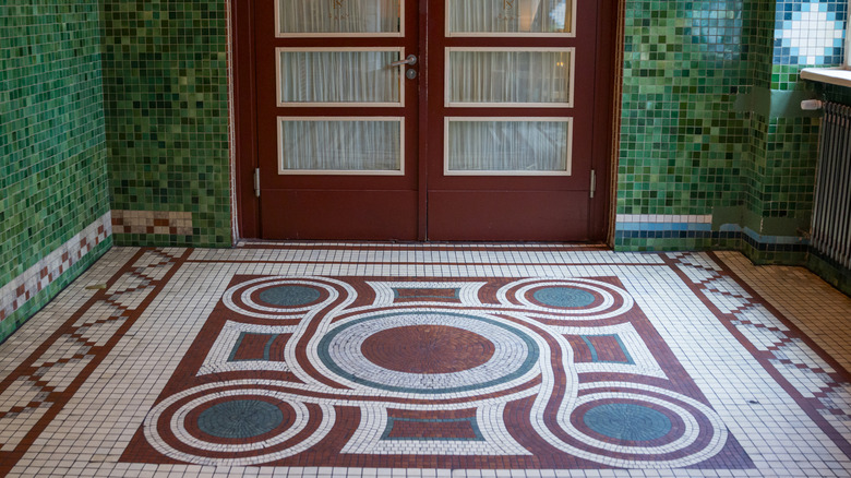 A spiral mosaic floor