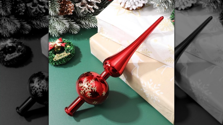 Red Shiny Brite mercury glass Christmas tree topper