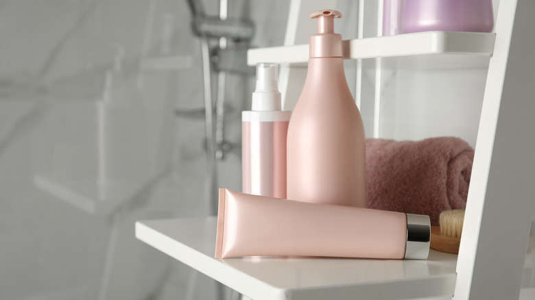 Shower products on a shelf