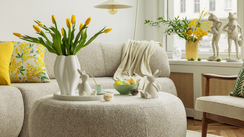 An ottoman coffee table in a stylish living room