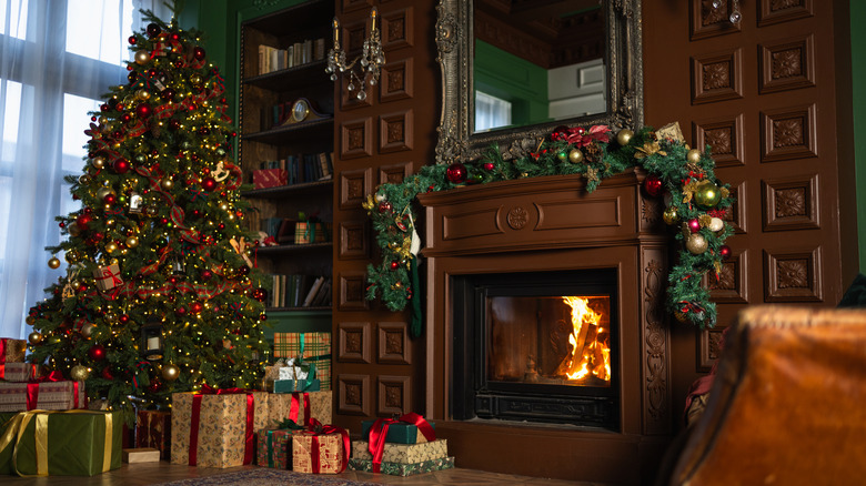 Room decorated for Christmas