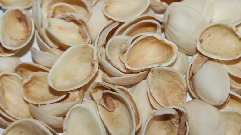 Closeup of a pile of pistachio shells