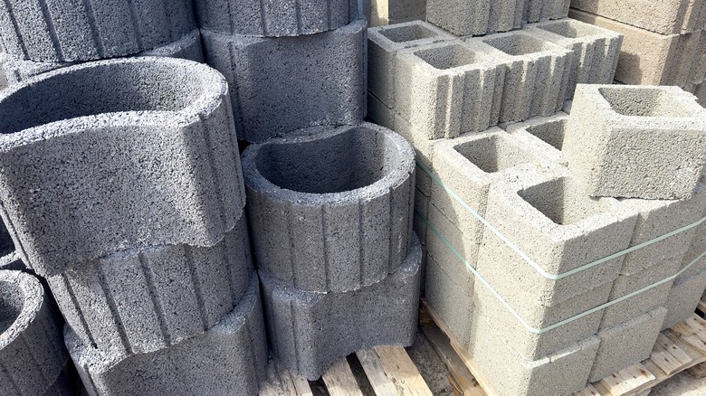 Lawn pavers and stones stacked at a home improvement store