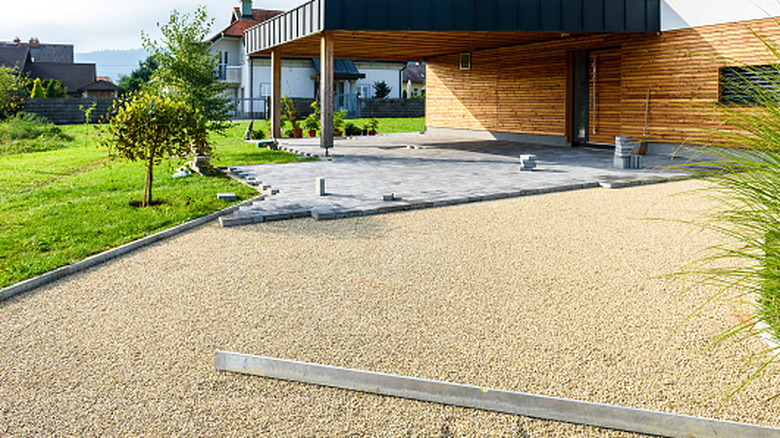 A driveway under construction