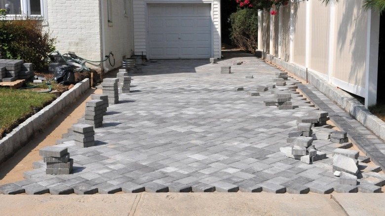 Driveway with concrete pavers.