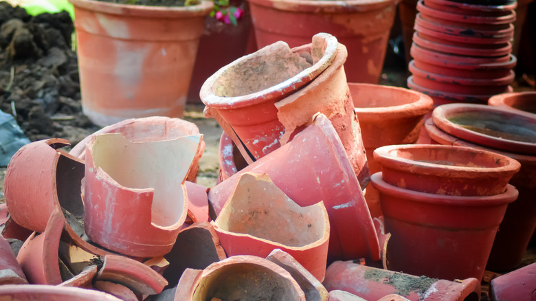 A pile of broken terracotta pots.