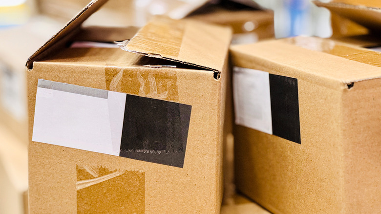 Boxes of liquidation stock in a warehouse