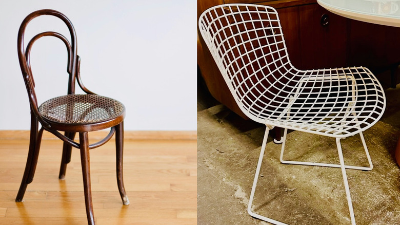 From left: Thonet Chair No. 14, Knoll side chair designed by Bertoia