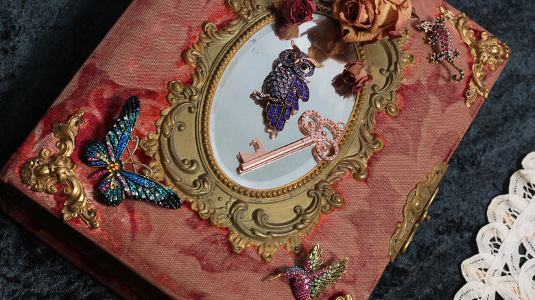 Brooches adorning a jewelry box