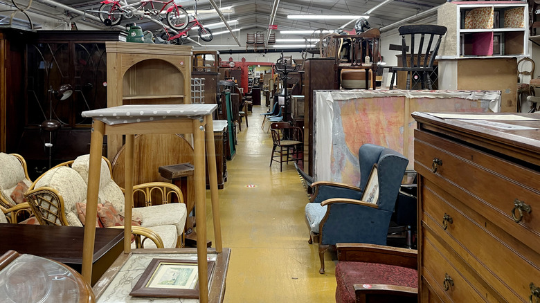 Furniture and home decor in a thrift store